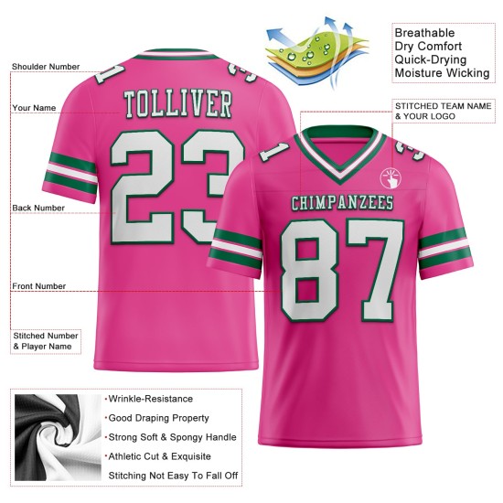 Maillot de football vert personnalisé authentique en maille rose et blanc-Kelly