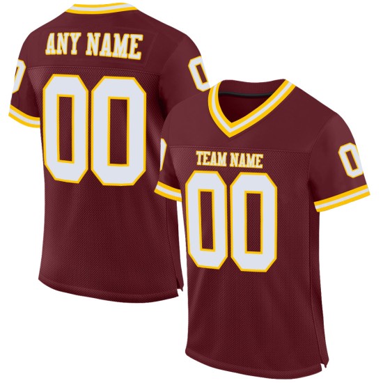Maillot de football personnalisé authentique en maille bordeaux blanc-or rétro Maillot de football personnalisé authentique en maille bordeaux blanc-or rétro