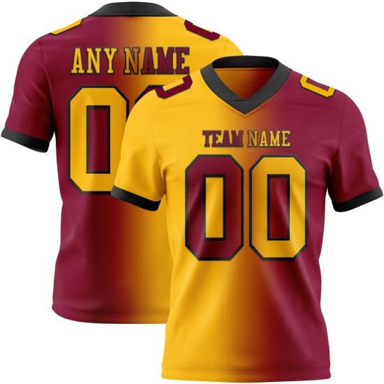 Maillot de football personnalisé en maille marron dégradé authentique, doré et noir Maillot de football personnalisé en maille marron dégradé authentique, doré et noir