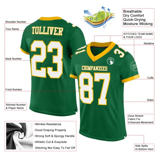 Maillot de football en maille vert blanc-or personnalisé Kelly Authentic