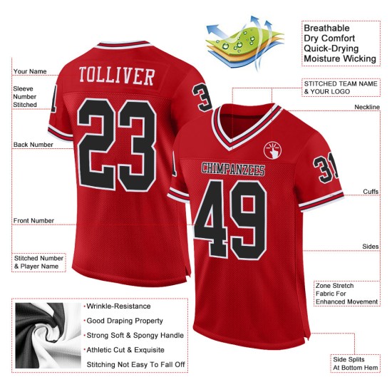 Maillot de football rouge rétro authentique en maille personnalisée noir et blanc Maillot de football rouge rétro authentique en maille personnalisée noir et blanc
