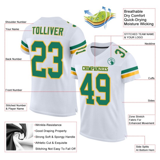 Maillot de football Kelly authentique personnalisé en maille vert-or blanc Maillot de football Kelly authentique personnalisé en maille vert-or blanc