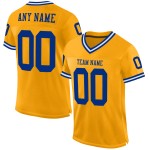 Maillot de football personnalisé authentique en maille Royal-White Gold Maillot de football personnalisé authentique en maille Royal-White Gold