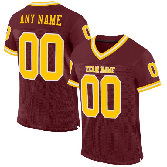 Maillot de football personnalisé en maille dorée et blanche, bordeaux, authentique et rétro