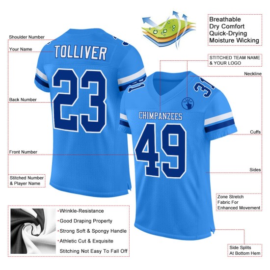Maillot de football personnalisé bleu poudre en maille authentique Royal-White Maillot de football personnalisé bleu poudre en maille authentique Royal-White