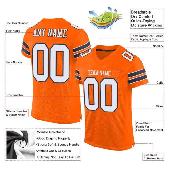 Maillot de football authentique orange blanc-bleu marine en maille personnalisée