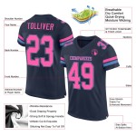 Maillot de football personnalisé en maille bleu marine, rose clair, authentique