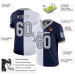 Maillot de football personnalisé bleu marine fendu gris-blanc en maille tendance Maillot de football personnalisé bleu marine fendu gris-blanc en maille tendance