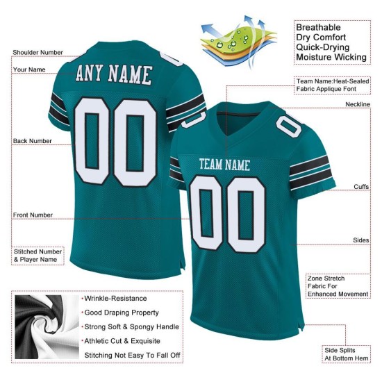 Maillot de football authentique Teal Mesh personnalisé blanc-noir Maillot de football authentique Teal Mesh personnalisé blanc-noir