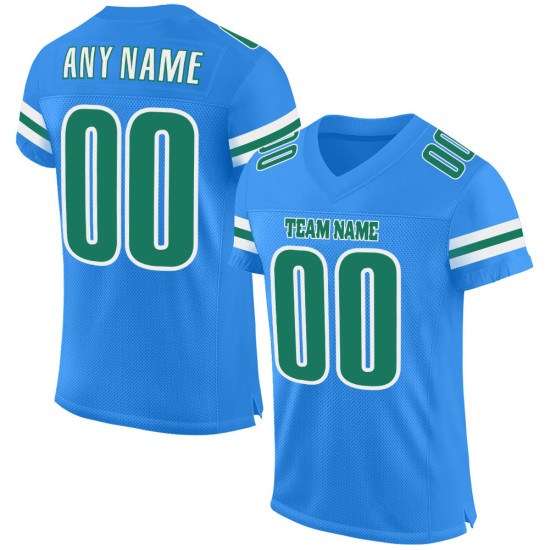 Maillot de football bleu personnalisé Kelly Mesh Vert poudre-Blanc Authentique Maillot de football bleu personnalisé Kelly Mesh Vert poudre-Blanc Authentique