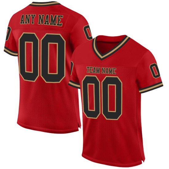 Maillot de football rétro authentique en maille dorée rouge et noir - Ancien modèle personnalisé Maillot de football rétro authentique en maille dorée rouge et noir - Ancien modèle personnalisé