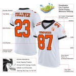Maillot de football personnalisé blanc orange-noir en maille authentique Maillot de football personnalisé blanc orange-noir en maille authentique