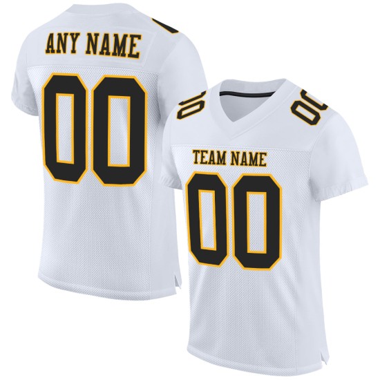 Maillot de football authentique en maille noir et or, blanc personnalisé Maillot de football authentique en maille noir et or, blanc personnalisé