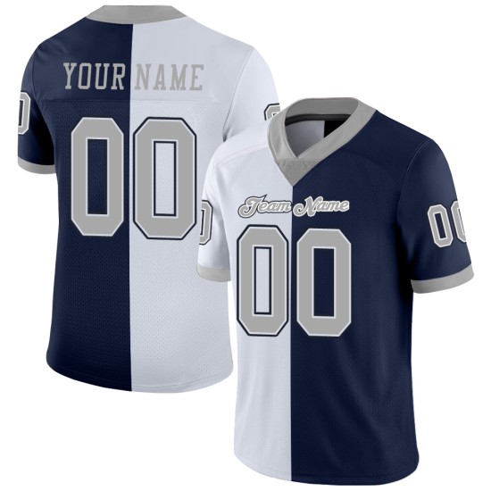 Maillot de football personnalisé bleu marine fendu gris-blanc en maille tendance Maillot de football personnalisé bleu marine fendu gris-blanc en maille tendance