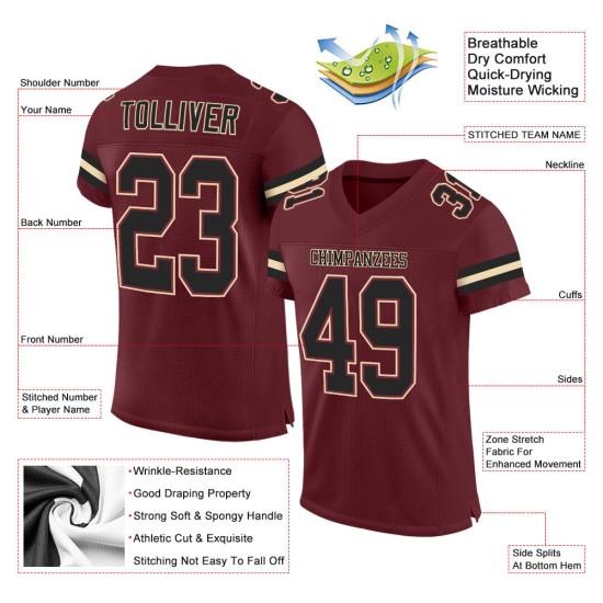 Maillot de football personnalisé en maille noir-crème bordeaux authentique Maillot de football personnalisé en maille noir-crème bordeaux authentique