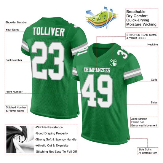Maillot de football vert gazon authentique personnalisé blanc-gris maille Maillot de football vert gazon authentique personnalisé blanc-gris maille