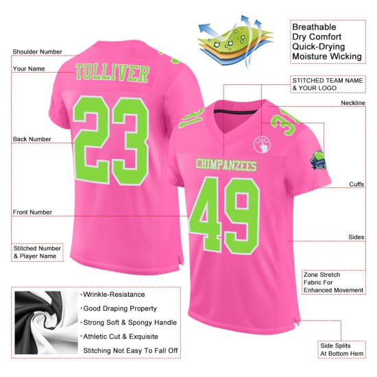 Maillot de football rose authentique en maille vert-blanc fluo personnalisé Maillot de football rose authentique en maille vert-blanc fluo personnalisé