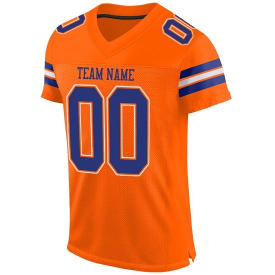 Maillot de football orange authentique personnalisé en maille bleu royal et blanc Maillot de football orange authentique personnalisé en maille bleu royal et blanc