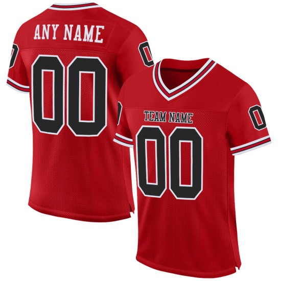 Maillot de football rouge rétro authentique en maille personnalisée noir et blanc Maillot de football rouge rétro authentique en maille personnalisée noir et blanc