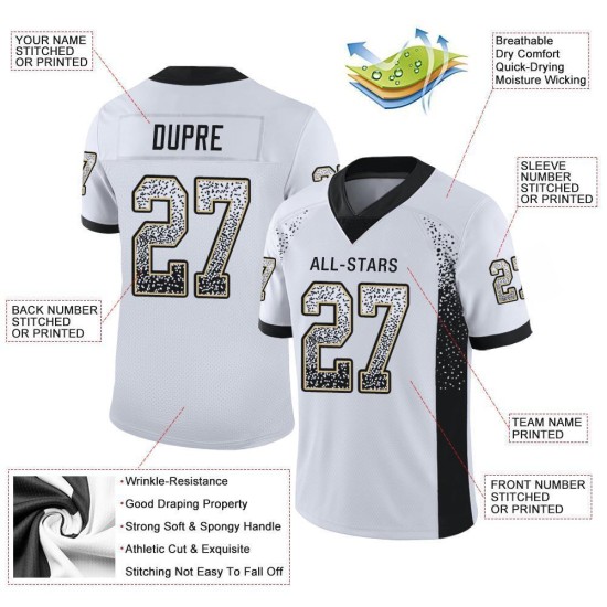 Maillot de football personnalisé Drift Black-Vegas Mesh White Gold Fashion Maillot de football personnalisé Drift Black-Vegas Mesh White Gold Fashion