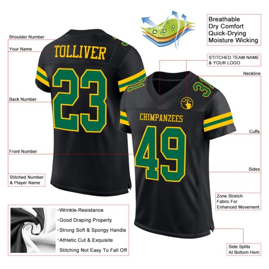 Maillot de football Kelly Authentic Custom Mesh vert-jaune noir Maillot de football Kelly Authentic Custom Mesh vert-jaune noir