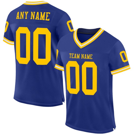 Maillot de football authentique personnalisé en maille, couleur or royal et blanc