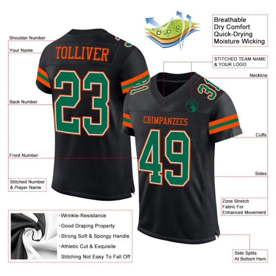 Maillot de football en maille vert-orange personnalisé authentique Kelly Black Maillot de football en maille vert-orange personnalisé authentique Kelly Black