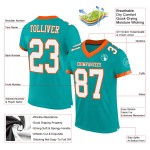 Maillot de football personnalisé Aqua blanc-orange en maille authentique Maillot de football personnalisé Aqua blanc-orange en maille authentique