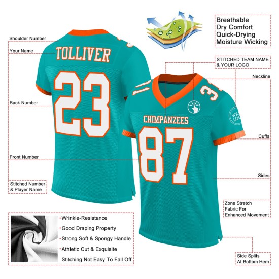 Maillot de football personnalisé Aqua blanc-orange en maille authentique Maillot de football personnalisé Aqua blanc-orange en maille authentique