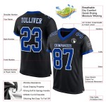 Maillot de football personnalisé en maille noire authentique, bleu royal et blanc Maillot de football personnalisé en maille noire authentique, bleu royal et blanc