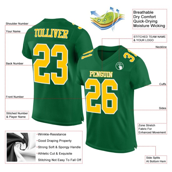 Maillot de football authentique Kelly Custom vert doré et blanc en maille Maillot de football authentique Kelly Custom vert doré et blanc en maille