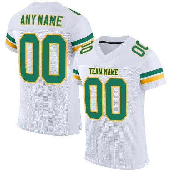 Maillot de football Kelly authentique personnalisé en maille vert-or blanc Maillot de football Kelly authentique personnalisé en maille vert-or blanc