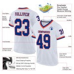 Maillot de football authentique blanc personnalisé rétro en maille bleu royal-orange Maillot de football authentique blanc personnalisé rétro en maille bleu royal-orange