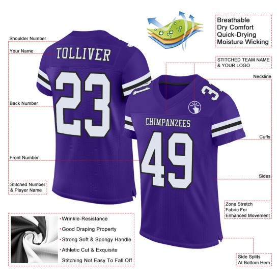 Maillot de football personnalisé en maille blanc-noir violet authentique
