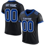 Maillot de football personnalisé en maille noire authentique, bleu royal et blanc Maillot de football personnalisé en maille noire authentique, bleu royal et blanc