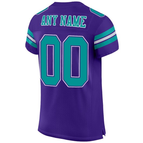 Maillot de football personnalisé authentique violet en maille Aqua-Blanc Maillot de football personnalisé authentique violet en maille Aqua-Blanc