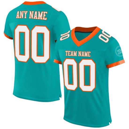 Maillot de football personnalisé Aqua blanc-orange en maille authentique Maillot de football personnalisé Aqua blanc-orange en maille authentique