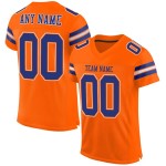 Maillot de football orange authentique personnalisé en maille bleu royal et blanc Maillot de football orange authentique personnalisé en maille bleu royal et blanc