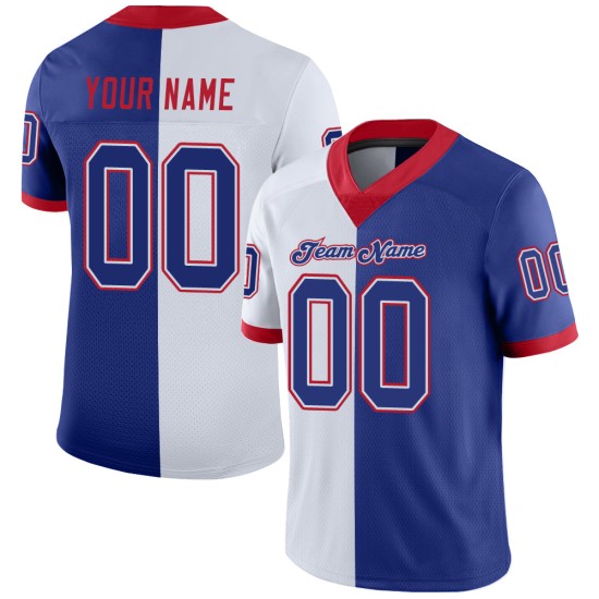 Maillot de football tendance en maille personnalisée, bleu royal et blanc écarlate Maillot de football tendance en maille personnalisée, bleu royal et blanc écarlate