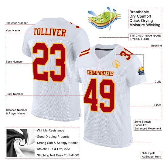 Maillot de football personnalisé rouge-or authentique blanc en maille Maillot de football personnalisé rouge-or authentique blanc en maille
