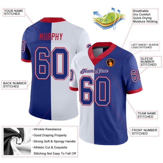 Maillot de football tendance en maille personnalisée, bleu royal et blanc écarlate Maillot de football tendance en maille personnalisée, bleu royal et blanc écarlate