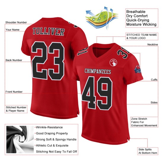 Maillot de football en maille noir-blanc rouge authentique personnalisé Maillot de football en maille noir-blanc rouge authentique personnalisé