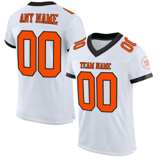 Maillot de football personnalisé blanc orange-noir en maille authentique Maillot de football personnalisé blanc orange-noir en maille authentique