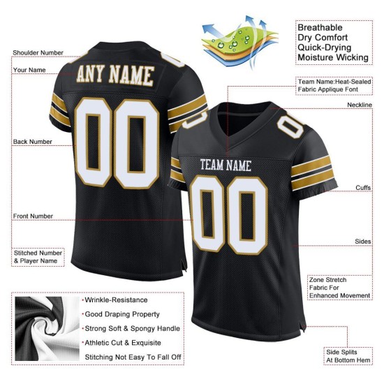 Maillot de football authentique en maille dorée et noire, blanc et ancien, personnalisé Maillot de football authentique en maille dorée et noire, blanc et ancien, personnalisé