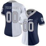 Maillot de football personnalisé bleu marine fendu gris-blanc en maille tendance Maillot de football personnalisé bleu marine fendu gris-blanc en maille tendance