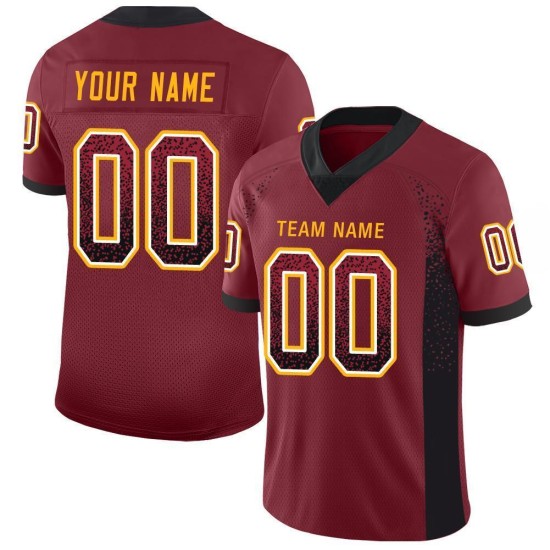 Maillot de football personnalisé Drift en maille bordeaux noir et or Maillot de football personnalisé Drift en maille bordeaux noir et or