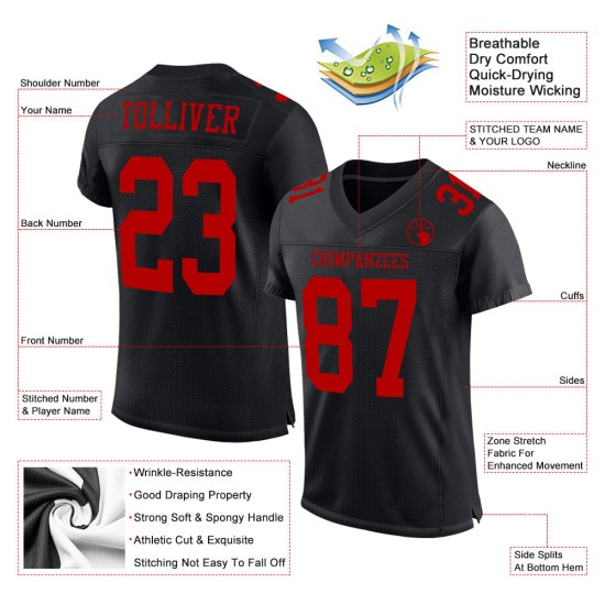 Maillot de football rouge personnalisé noir maille authentique Maillot de football rouge personnalisé noir maille authentique