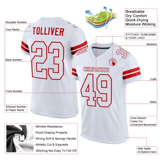 Maillot de football authentique en maille blanche, blanc et rouge, personnalisé