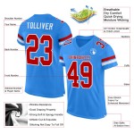 Maillot de football personnalisé bleu en maille authentique, rouge et blanc poudre Maillot de football personnalisé bleu en maille authentique, rouge et blanc poudre
