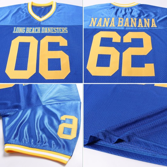Maillot de football authentique personnalisé en maille, couleur or royal et blanc